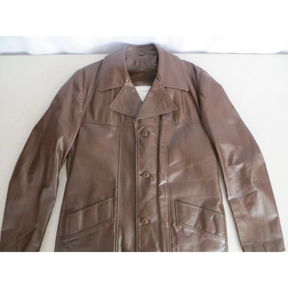 VTG London Fog Brown Leather Jacket 42R Barn Coat Removable Liner USA Made Retro